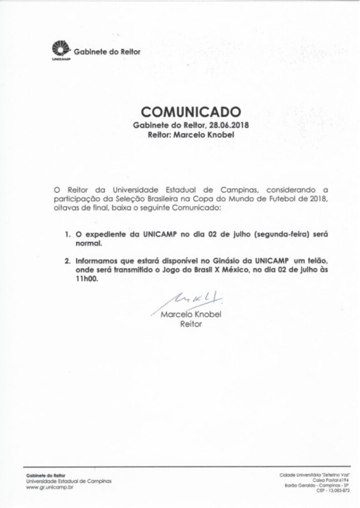 Comunicado – Gabinete do Reitor